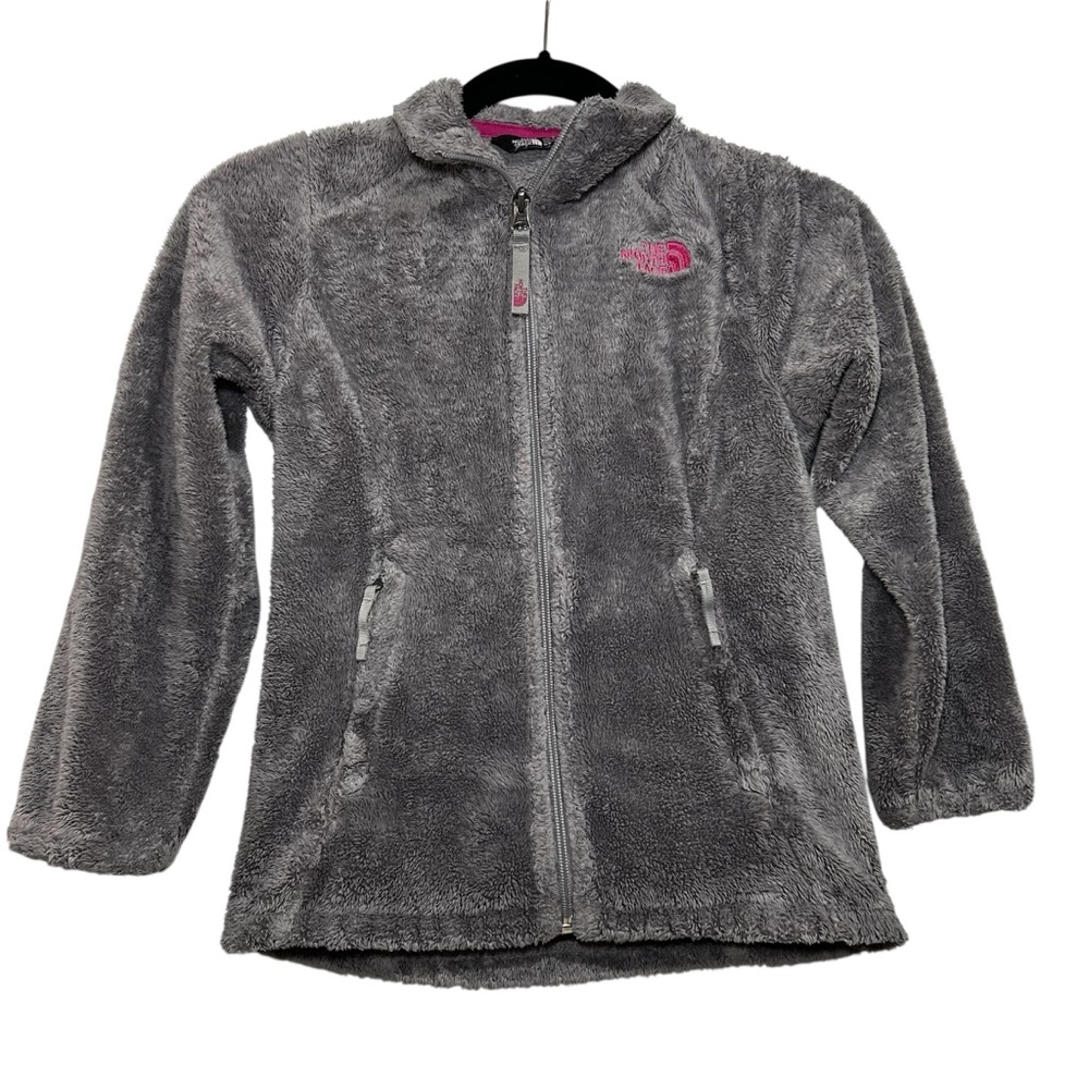 The North Face Gray Fuzzy Sherpa Fleece Full Zip Jacket Girls Size Small 7/8